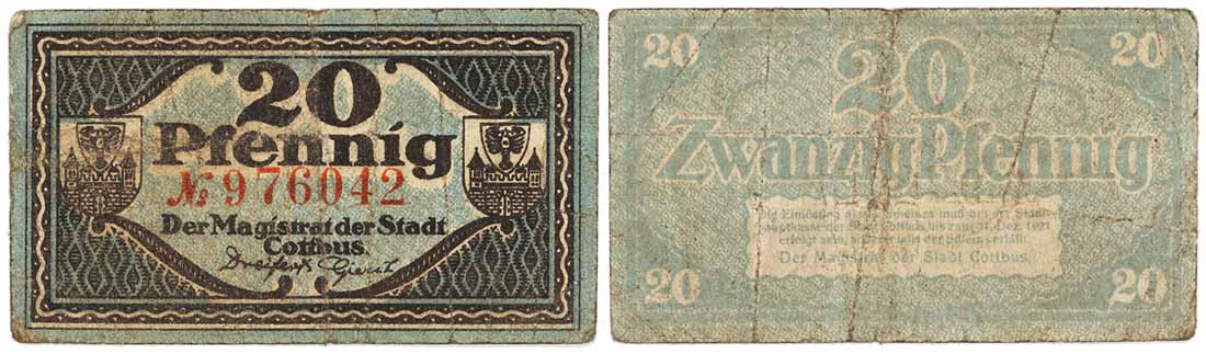 Notgeld Cottbus, 20 Pfennig